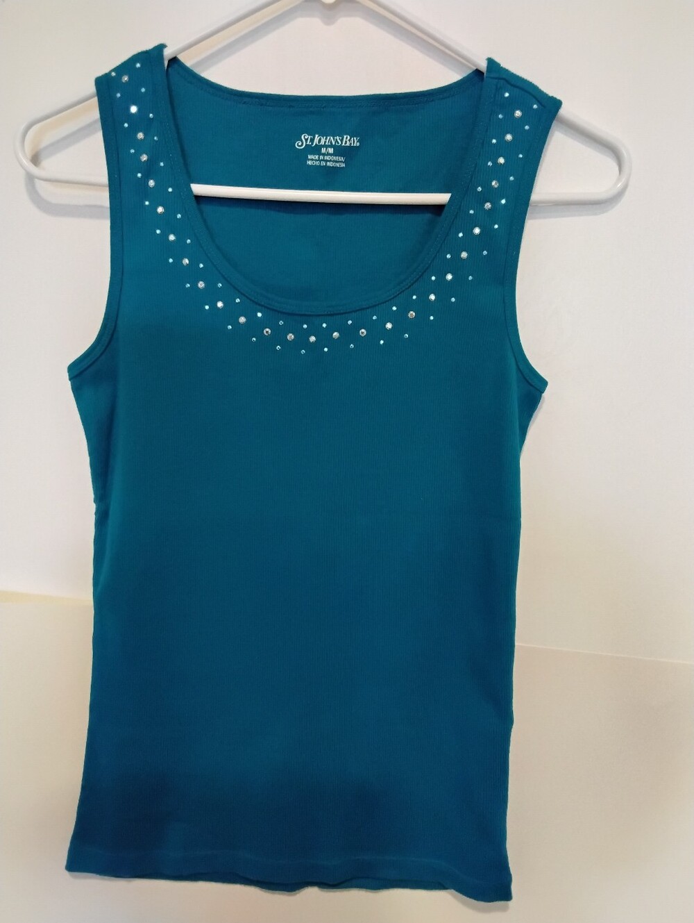 St. John's Bay Teal Tank with Rhinestone Scoop Neck